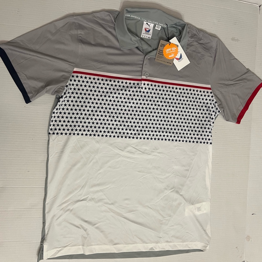 Puma Volition America Gray Polo Shirt with Star Accents